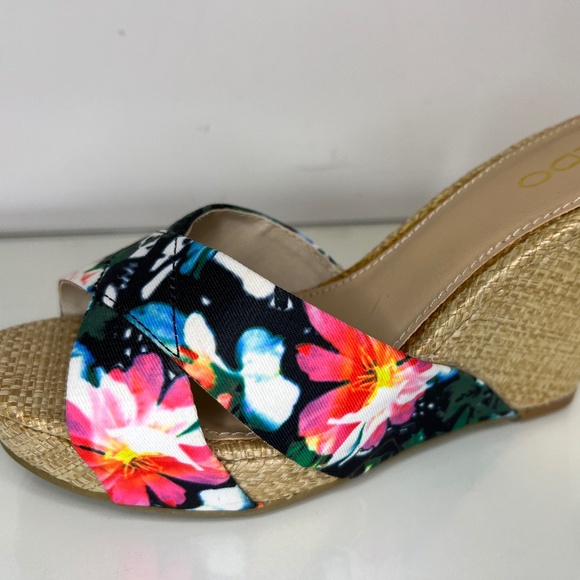 Aldo Sandals Floral Colourful Hawaiian Wedge Wicker High Heel Size 7.5 - Picture 4 of 14